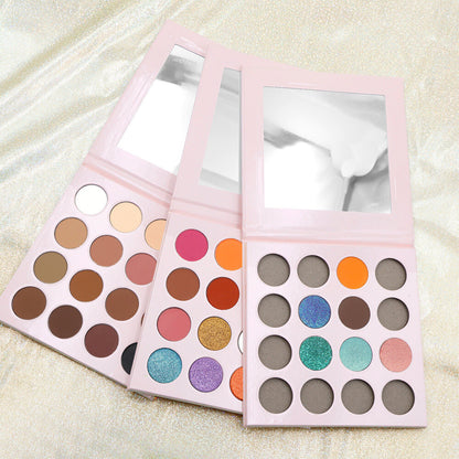 16 Color Pink Eyeshadow Palette High-Pigment Waterproof Matte Glitter 26mm