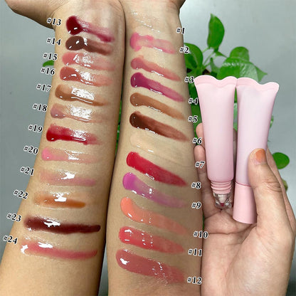 24 Color Peptide Lip Gloss Moisturizing Hydrating Lip Cream Squeeze Tube