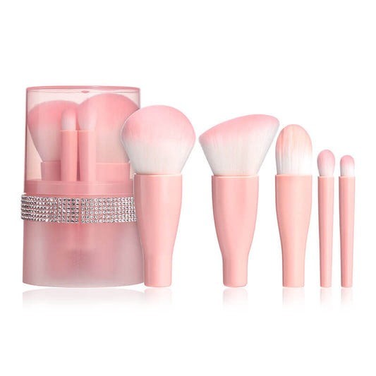 5 pcs pink makeup brush set soft travel brushes portable
