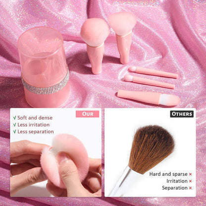 5 pcs pink makeup brush set soft travel brushes portable