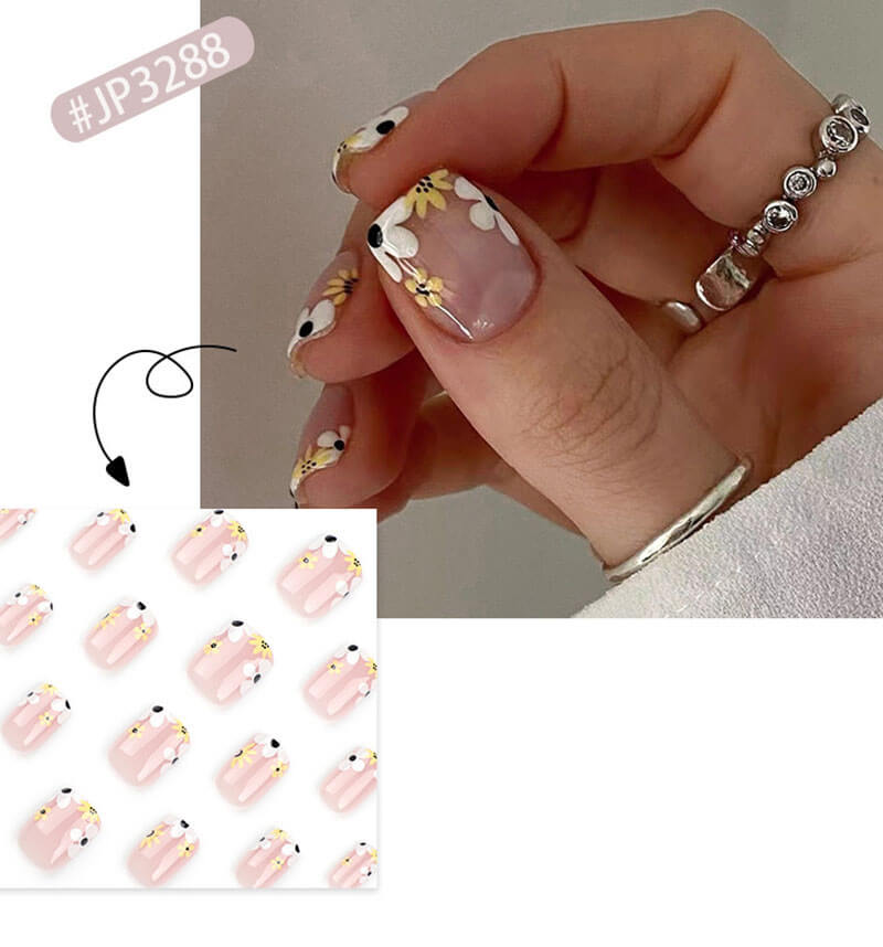 French short nails flower wearing nails fake nails removable 24pcs