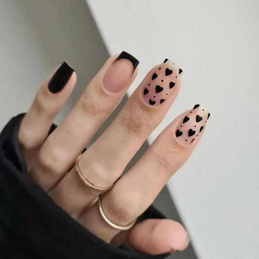 French style press on nails wear nails black hearts patch nails