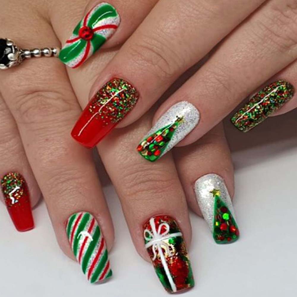 Christmas Nail Set Wearing Nails Press On Nails French Manicure Nail Art 24 Pcs