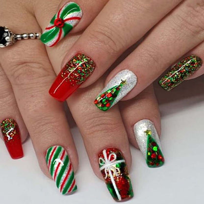 Christmas Nail Set Wearing Nails Press On Nails French Manicure Nail Art 24 Pcs