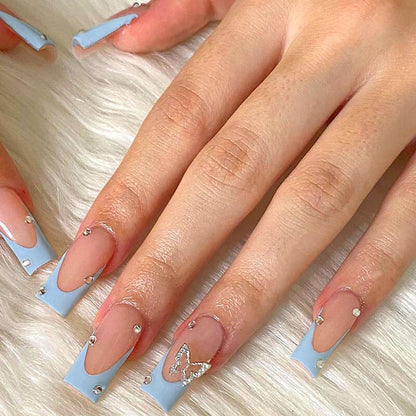 Reuseable press on nails fake nails butterfly diamond party 24pcs