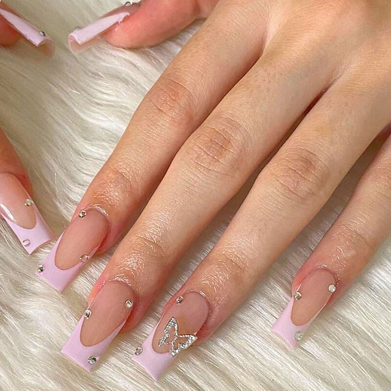 Reuseable press on nails fake nails butterfly diamond party 24pcs