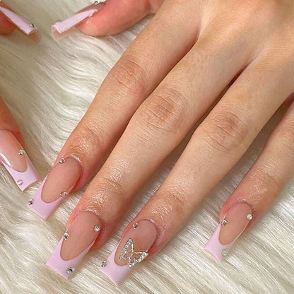 Reuseable press on nails fake nails butterfly diamond party 24pcs