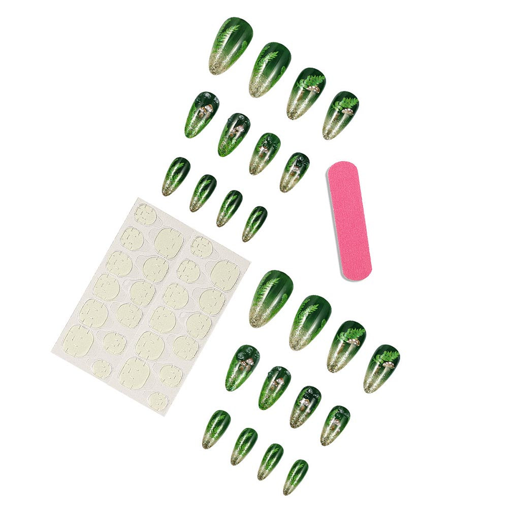 Press On Nails Green Deep Forest Mushrooms Detachable Nails Manicure Patch