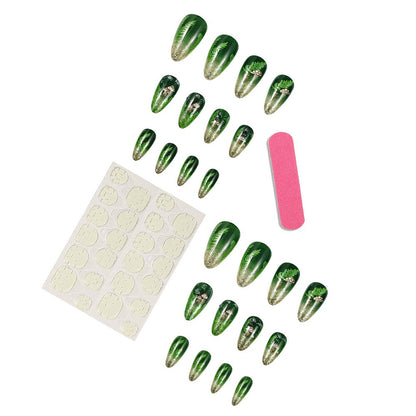 Press On Nails Green Deep Forest Mushrooms Detachable Nails Manicure Patch