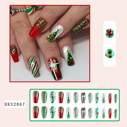 Christmas Nail Set Wearing Nails Press On Nails French Manicure Nail Art 24 Pcs