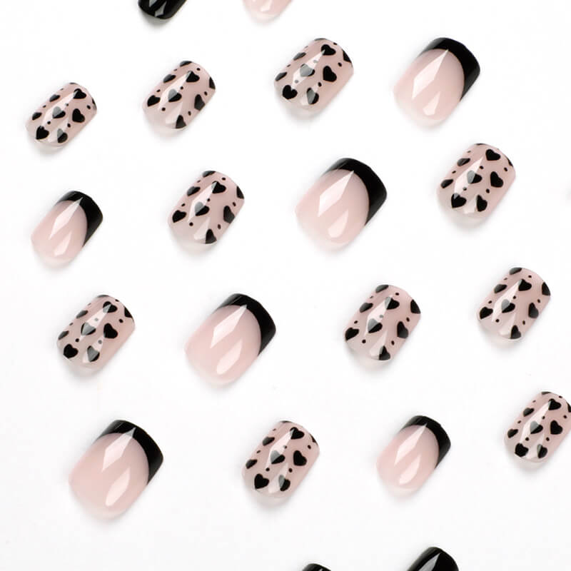 French style press on nails wear nails black hearts patch nails