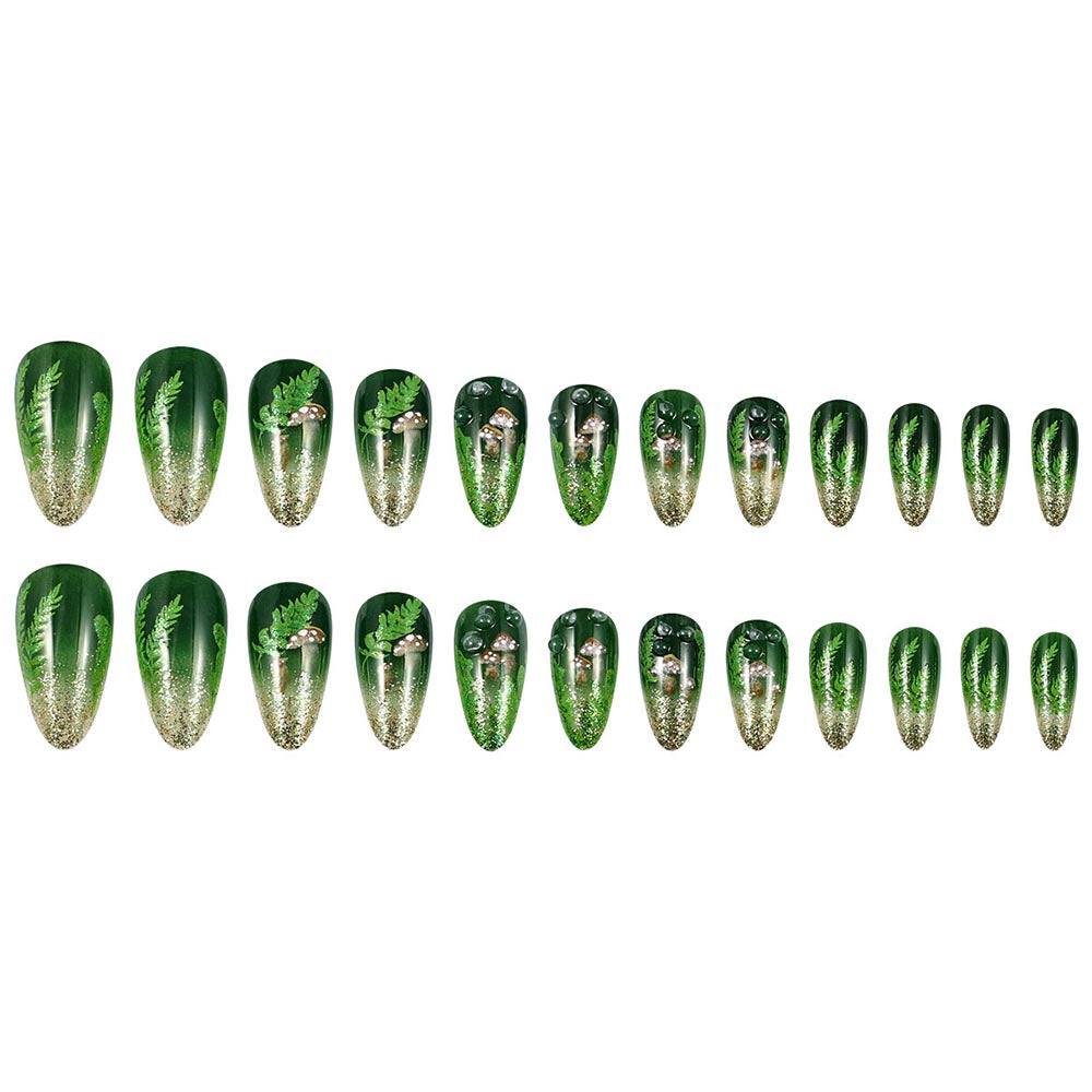 Press On Nails Green Deep Forest Mushrooms Detachable Nails Manicure Patch