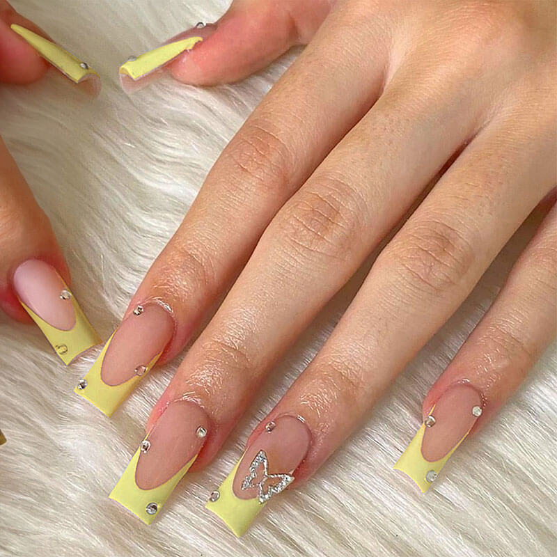 Reuseable press on nails fake nails butterfly diamond party 24pcs