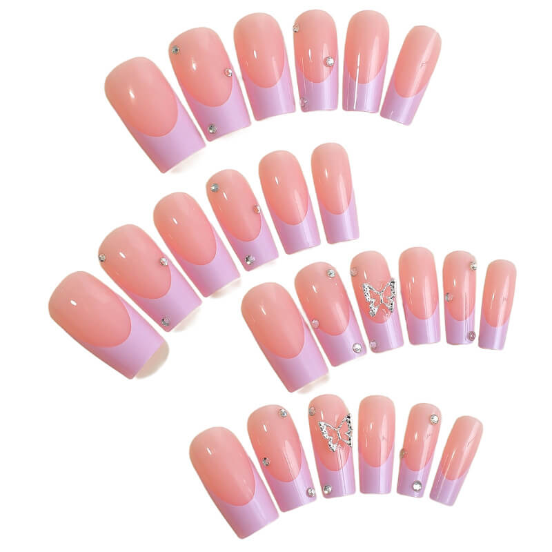 Reuseable press on nails fake nails butterfly diamond party 24pcs