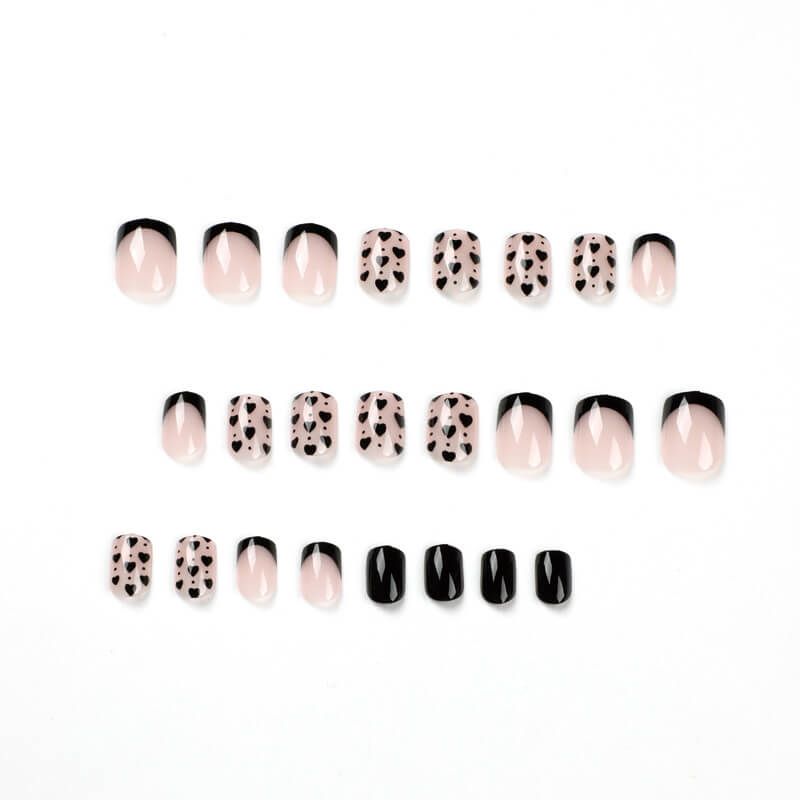 French style press on nails wear nails black hearts patch nails