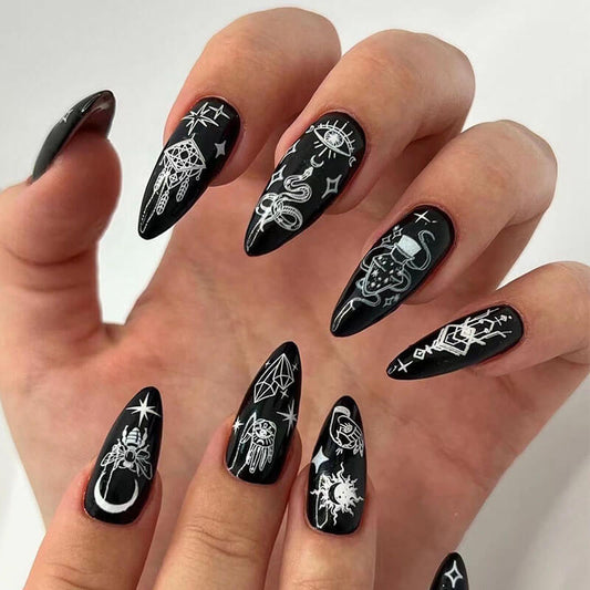 Fake nails manicure pieces nail art star moon snake removable