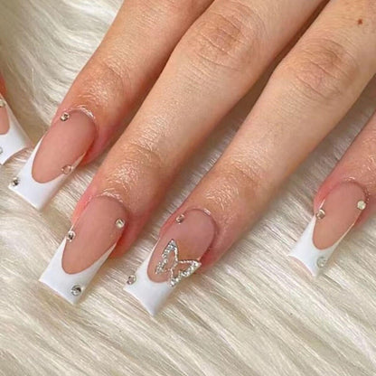 Reuseable press on nails fake nails butterfly diamond party 24pcs