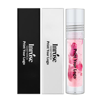 3-Shade Lip Oil Plumping Lip Gloss Real Rose Petals Pearlescent Shimmer