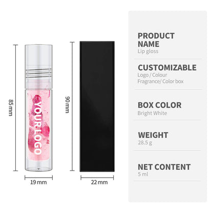 3-Shade Lip Oil Plumping Lip Gloss Real Rose Petals Pearlescent Shimmer