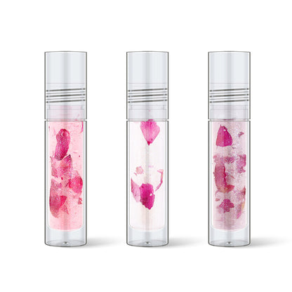 3-Shade Lip Oil Plumping Lip Gloss Real Rose Petals Pearlescent Shimmer