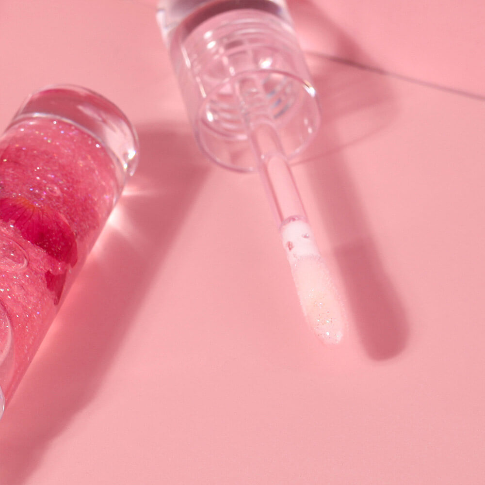 3-Shade Lip Oil Plumping Lip Gloss Real Rose Petals Pearlescent Shimmer