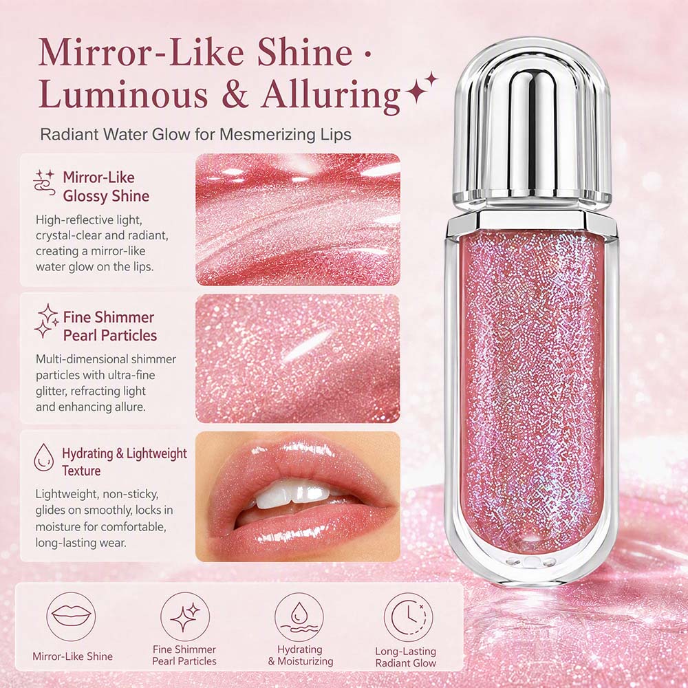 15-Color Ultra-shiny Lip Gloss Glitter with Metallic Finish High-Gloss Vegan