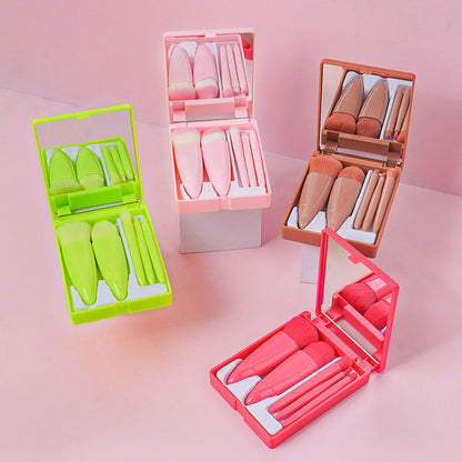 5 pcs makeup brush with mirror eyeshadow foundation powder brushes