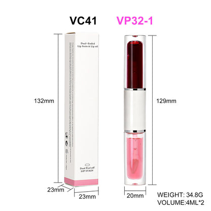 4-Color Tear-off Lip Gloss & Lip Oil Double-ended Waterproof Long Lasting