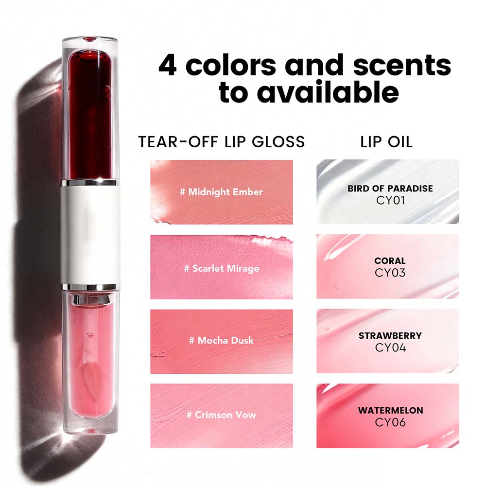 4-Color Tear-off Lip Gloss & Lip Oil Double-ended Waterproof Long Lasting