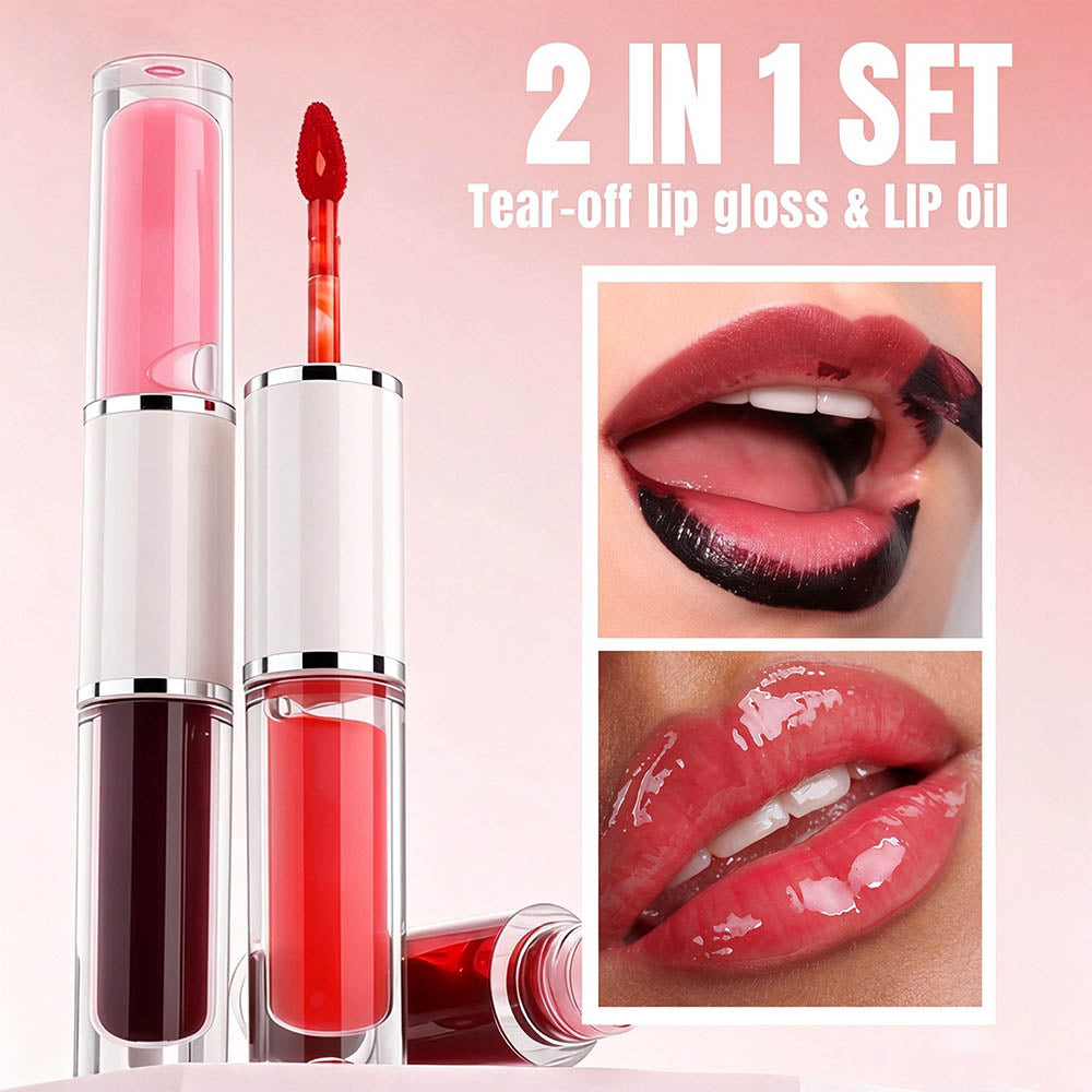 4-Color Tear-off Lip Gloss & Lip Oil Double-ended Waterproof Long Lasting