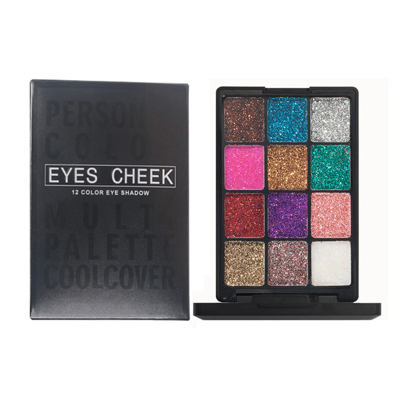 12 color black eyeshadow palette matte glitter high pigment all skin tones