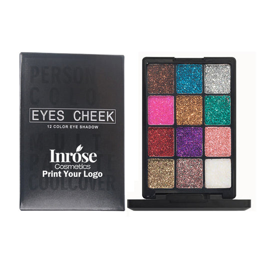 12 color black eyeshadow palette matte glitter high pigment all skin tones