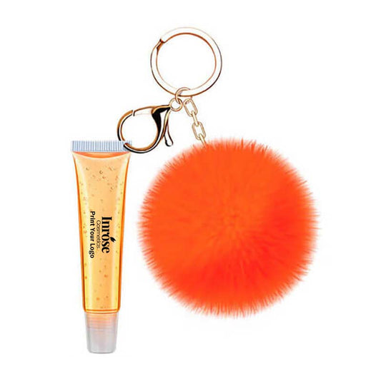 13 color fruity lip gloss pompom keychain vegan lipgloss private label