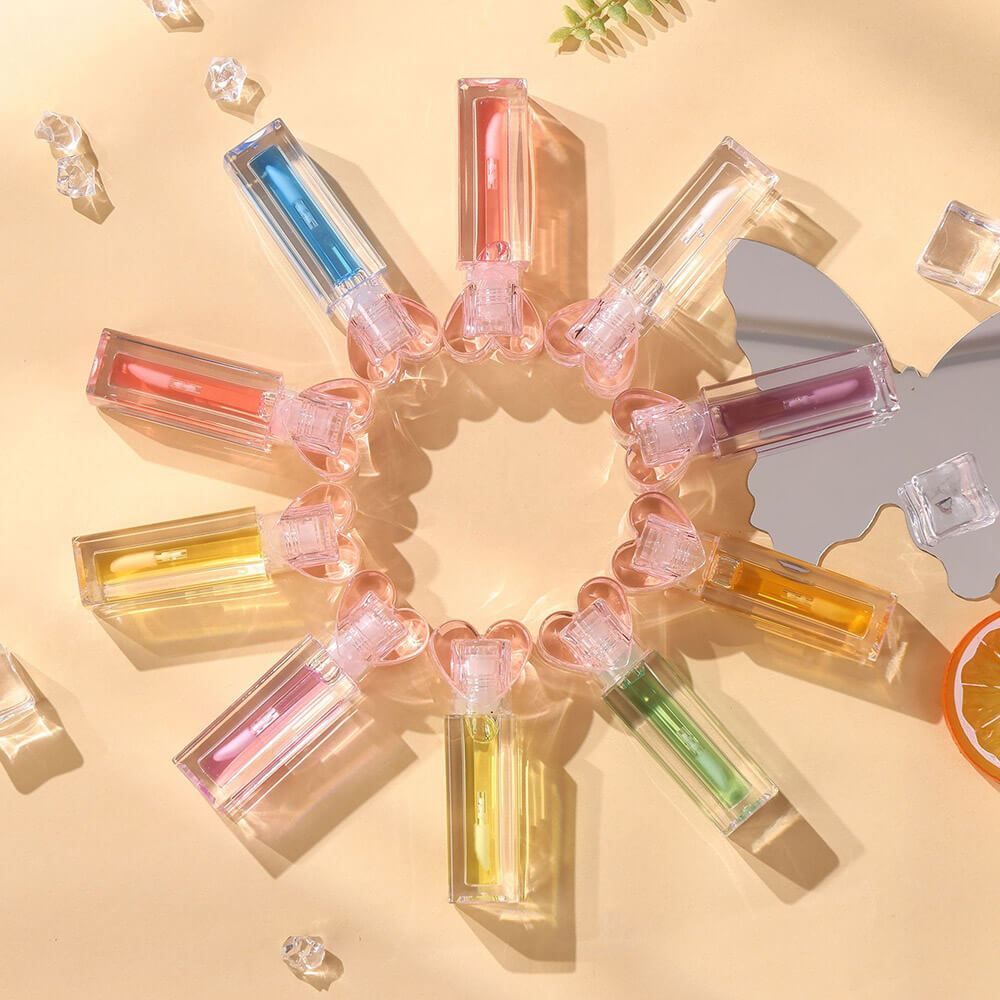 10-Color Fruit Lip Oil Clear Plumping Lip Gloss Moisturizing Heart-Shaped