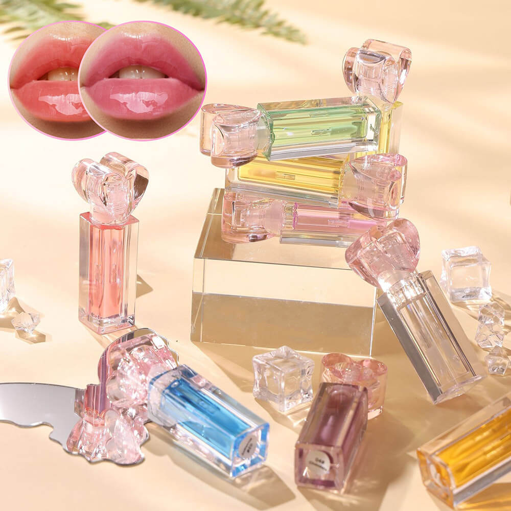 10-Color Fruit Lip Oil Clear Plumping Lip Gloss Moisturizing Heart-Shaped