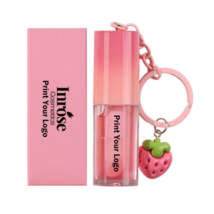 10-Color Fruit Lip Oil Plumping Lip Gloss Moisturizing With Strawberry Keychain