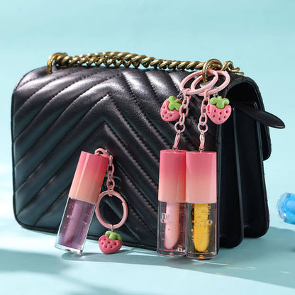 10-Color Fruit Lip Oil Plumping Lip Gloss Moisturizing With Strawberry Keychain