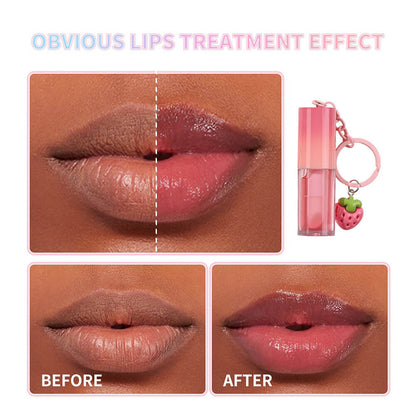 10-Color Fruit Lip Oil Plumping Lip Gloss Moisturizing With Strawberry Keychain