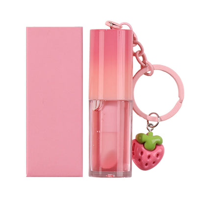 10-Color Fruit Lip Oil Plumping Lip Gloss Moisturizing With Strawberry Keychain