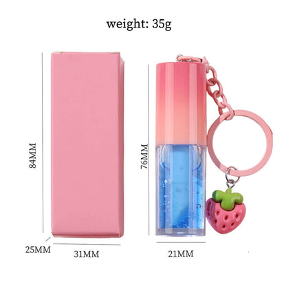 10-Color Fruit Lip Oil Plumping Lip Gloss Moisturizing With Strawberry Keychain