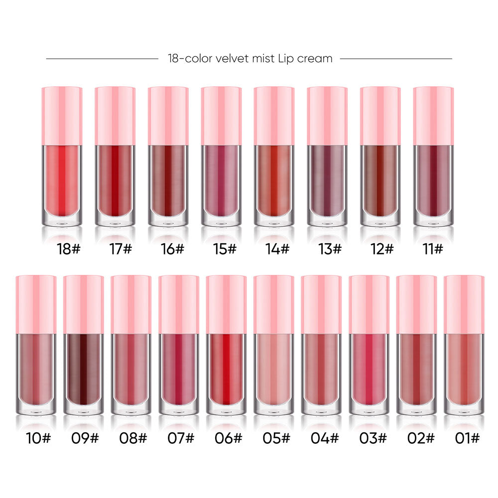 18-color Matte Liquid Lipstick Velvet Mist Lip Cream Waterproof Vegan Lip Mud