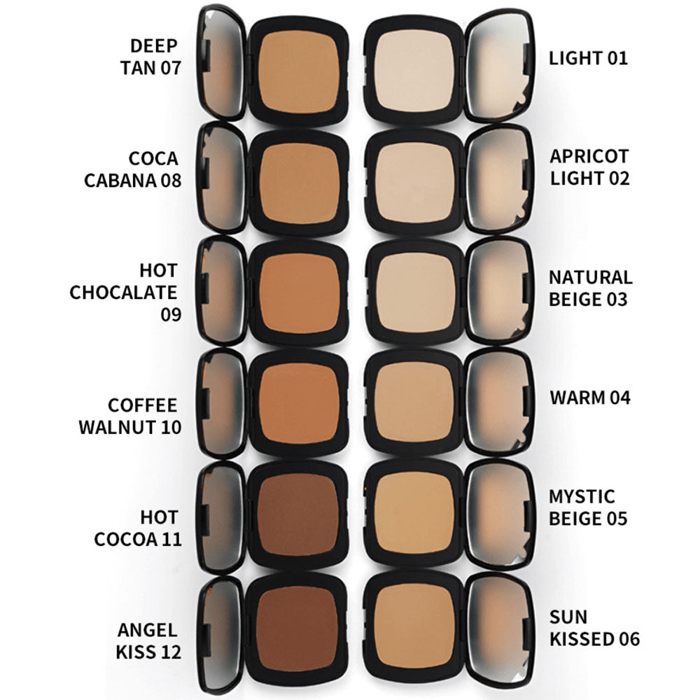 Poudre compacte pressée, 13 teintes, fini mat, contrôle du sébum 