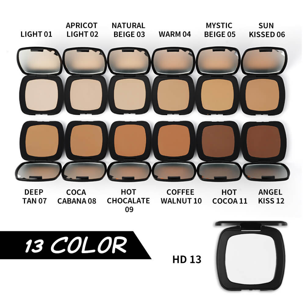 Poudre compacte pressée, 13 teintes, fini mat, contrôle du sébum 