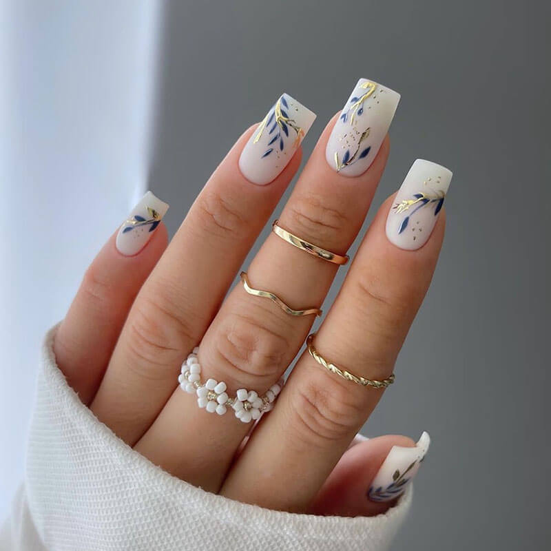 Nail patches nail art manicure pieces nail art gold blue splicing leaf