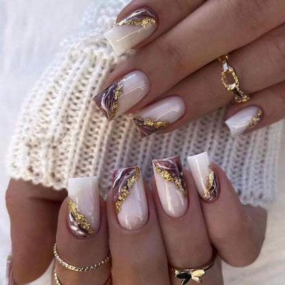 Manicure press on nails nail patches gold foil wearable fake nails