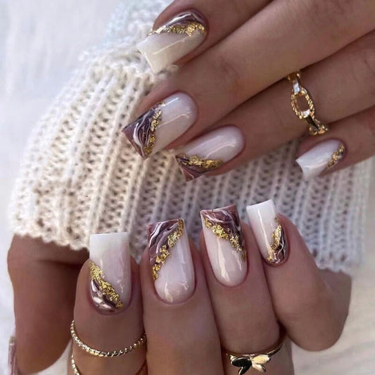 Manicure press on nails nail patches gold foil wearable fake nails
