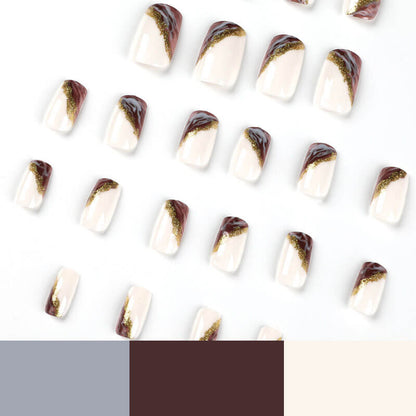 Manicure press on nails nail patches gold foil wearable fake nails