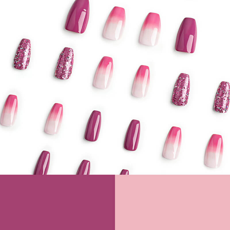 Nail pieces press on nails nail art purple pink gradien glitter nail
