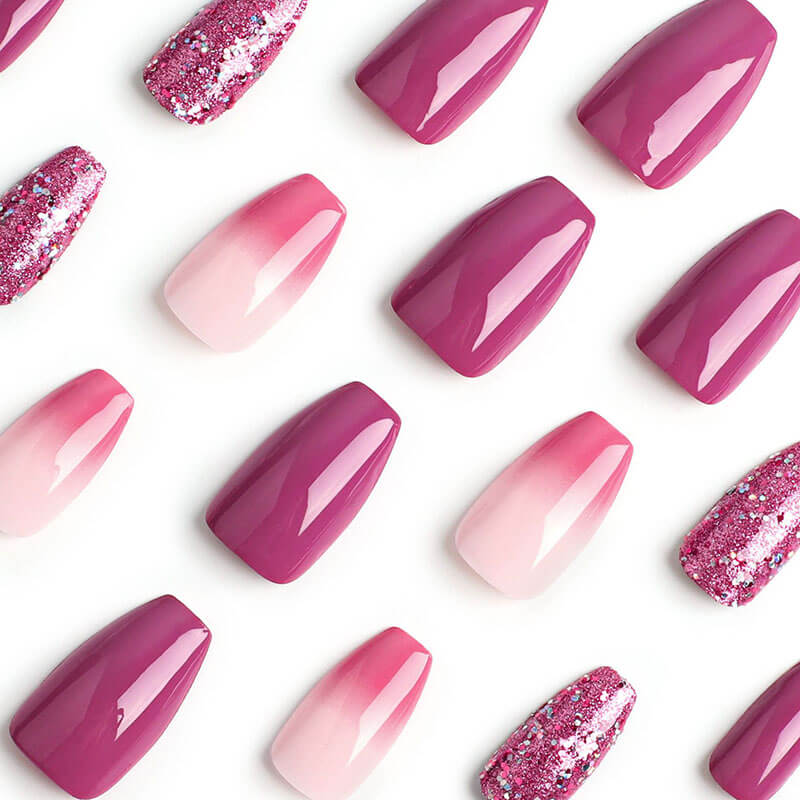 Nail pieces press on nails nail art purple pink gradien glitter nail
