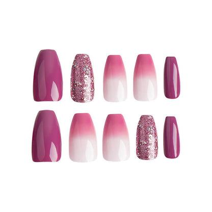 Nail pieces press on nails nail art purple pink gradien glitter nail